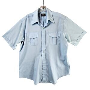 Kingsport Short Sleeve Button Shirt Men's Large Blue 1970s Vintage Workwear